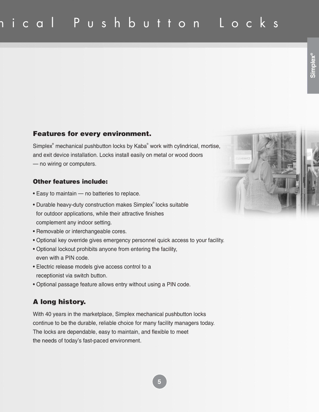 Assa Mechanical Pushbutton Locks manual Features for every environment 