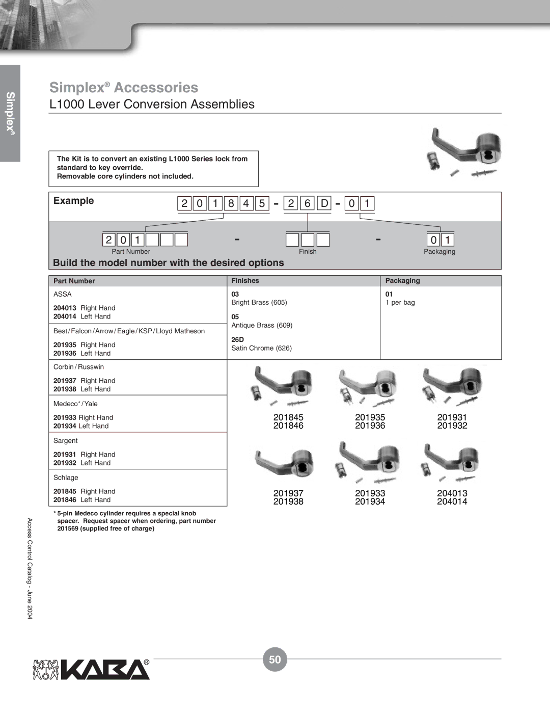 Assa Mechanical Pushbutton Locks manual L1000 Lever Conversion Assemblies 