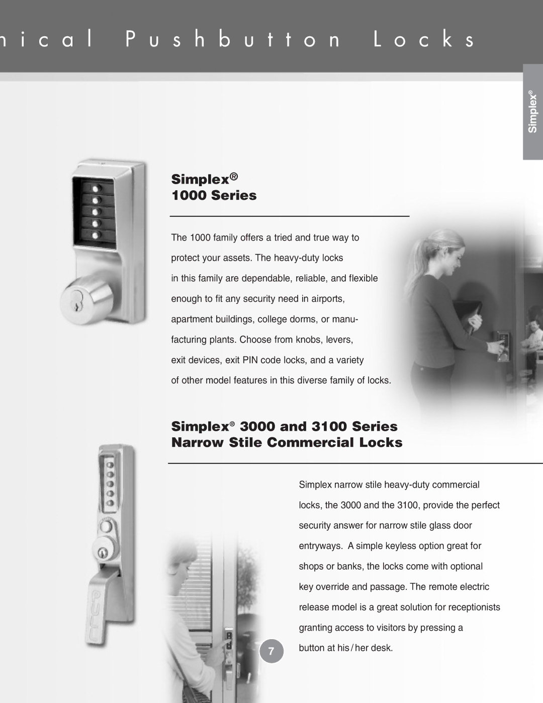 Assa Mechanical Pushbutton Locks manual Simplex 3000 and 3100 Series Narrow Stile Commercial Locks 