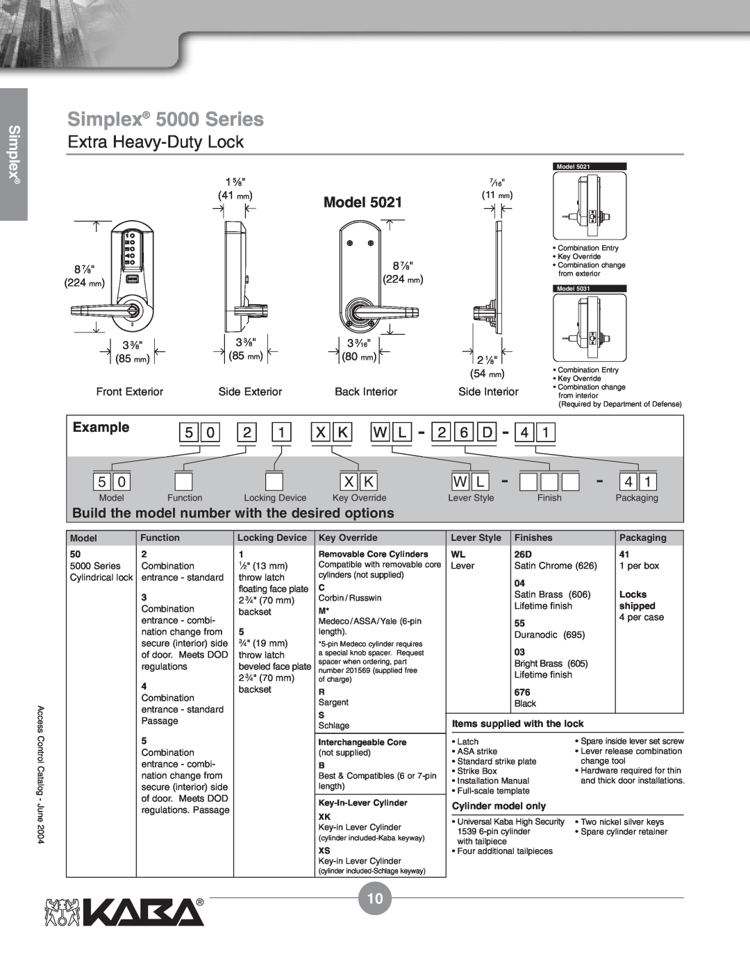 Assa Mechanical Pushbutton Locks manual Model, X K W L, 2 6 D - 4, Example, Build the model number with the desired options 