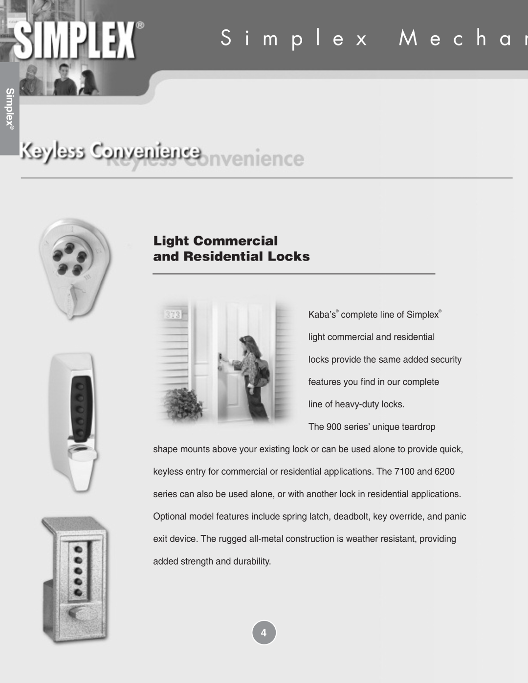 Assa Mechanical Pushbutton Locks manual Light Commercial and Residential Locks, S i m p l e x M e c h a n, Simplex 