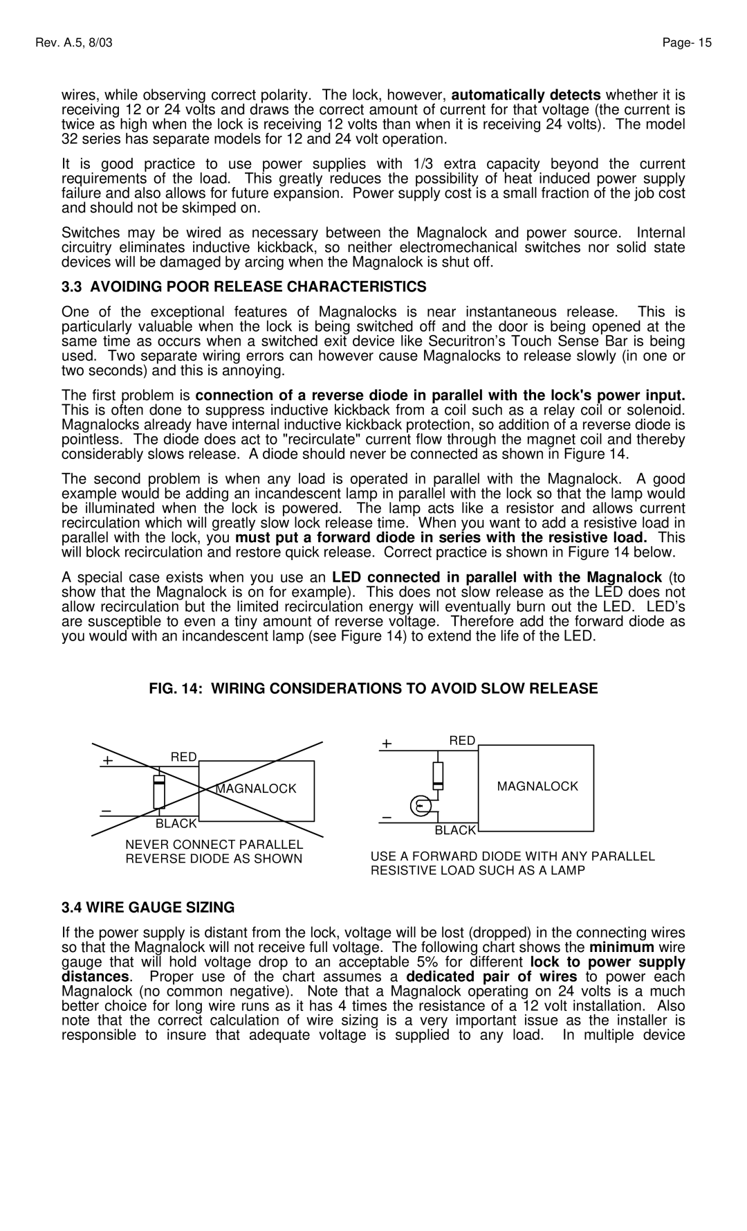 Assa Model 34, 32 manual Wiring Considerations to Avoid Slow Release, Wire Gauge Sizing 