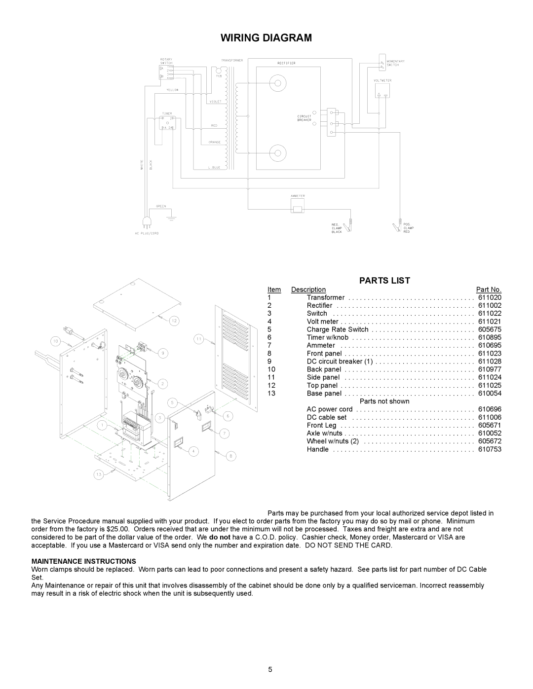 Associated Equipment 6019 important safety instructions Parts List, Maintenance Instructions 