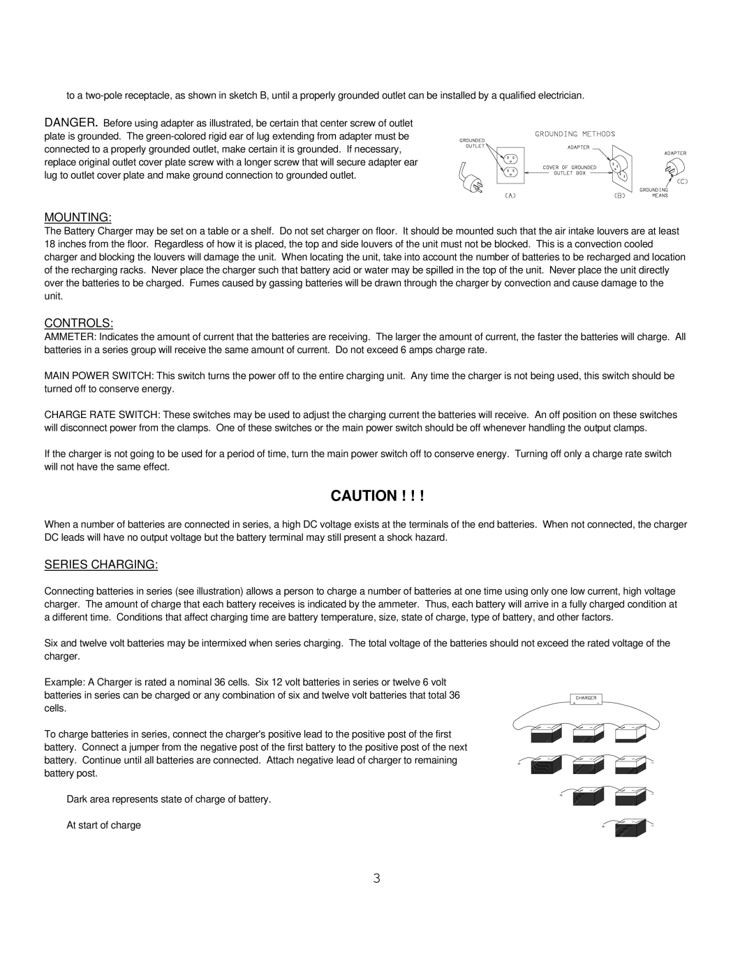 Associated Equipment 6080A important safety instructions Mounting, Controls, Series Charging 