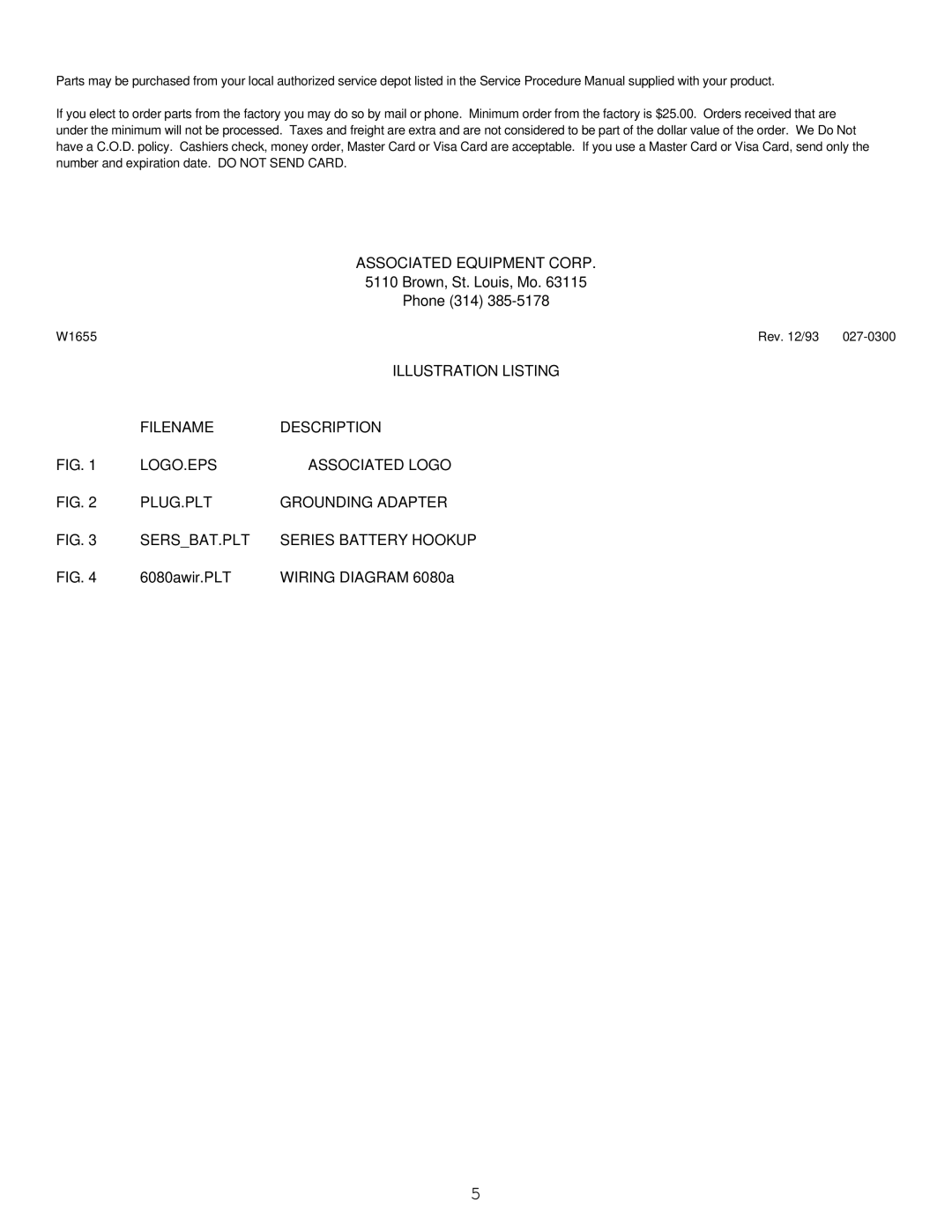 Associated Equipment 6080A important safety instructions Illustration Listing 