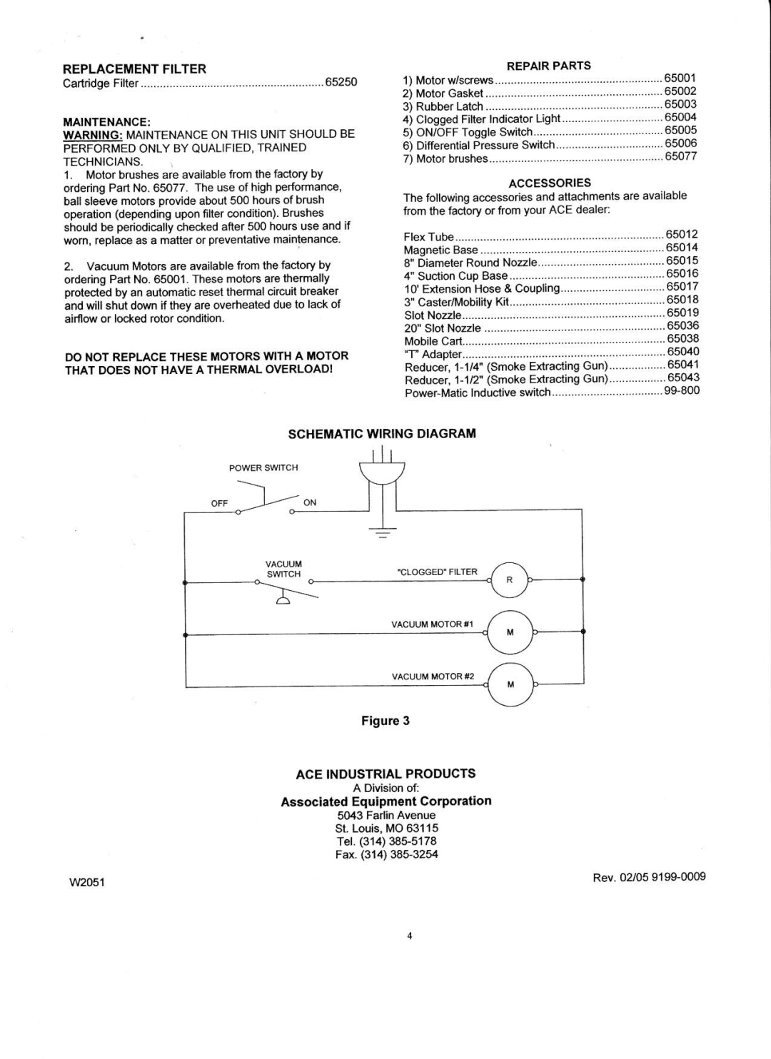 Associated Equipment 73-250 Replacementfilter Repairparts, Iaintenance, Performedonlybyqualified,Trained, Technicians 