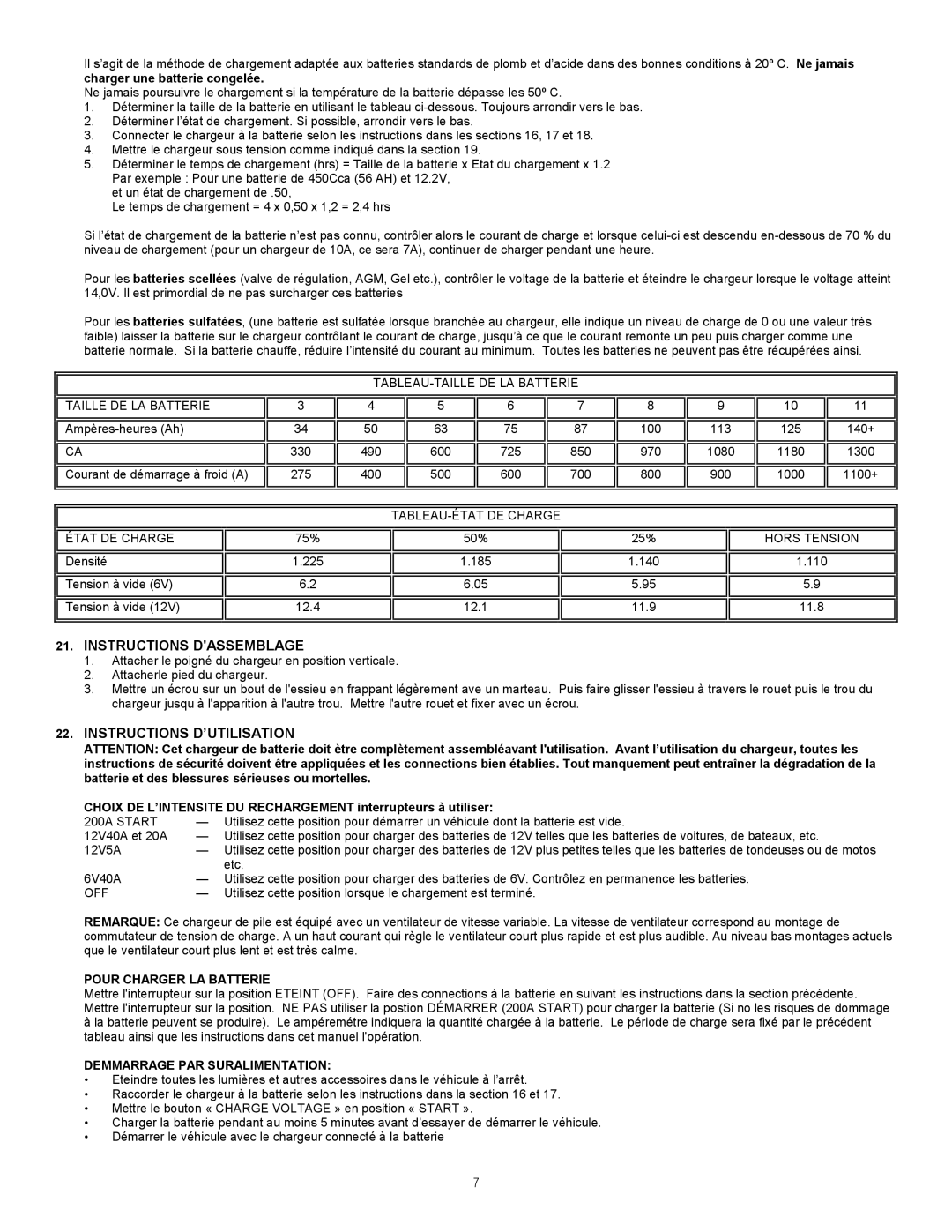 Associated Equipment 9305 Instructions Dassemblage, Instructions D’UTILISATION, Pour Charger LA Batterie 