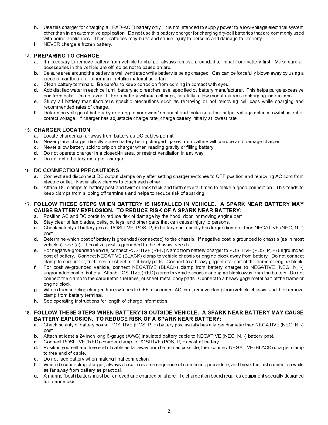 Associated Equipment 9430 important safety instructions Preparing to Charge, Charger Location, DC Connection Precautions 