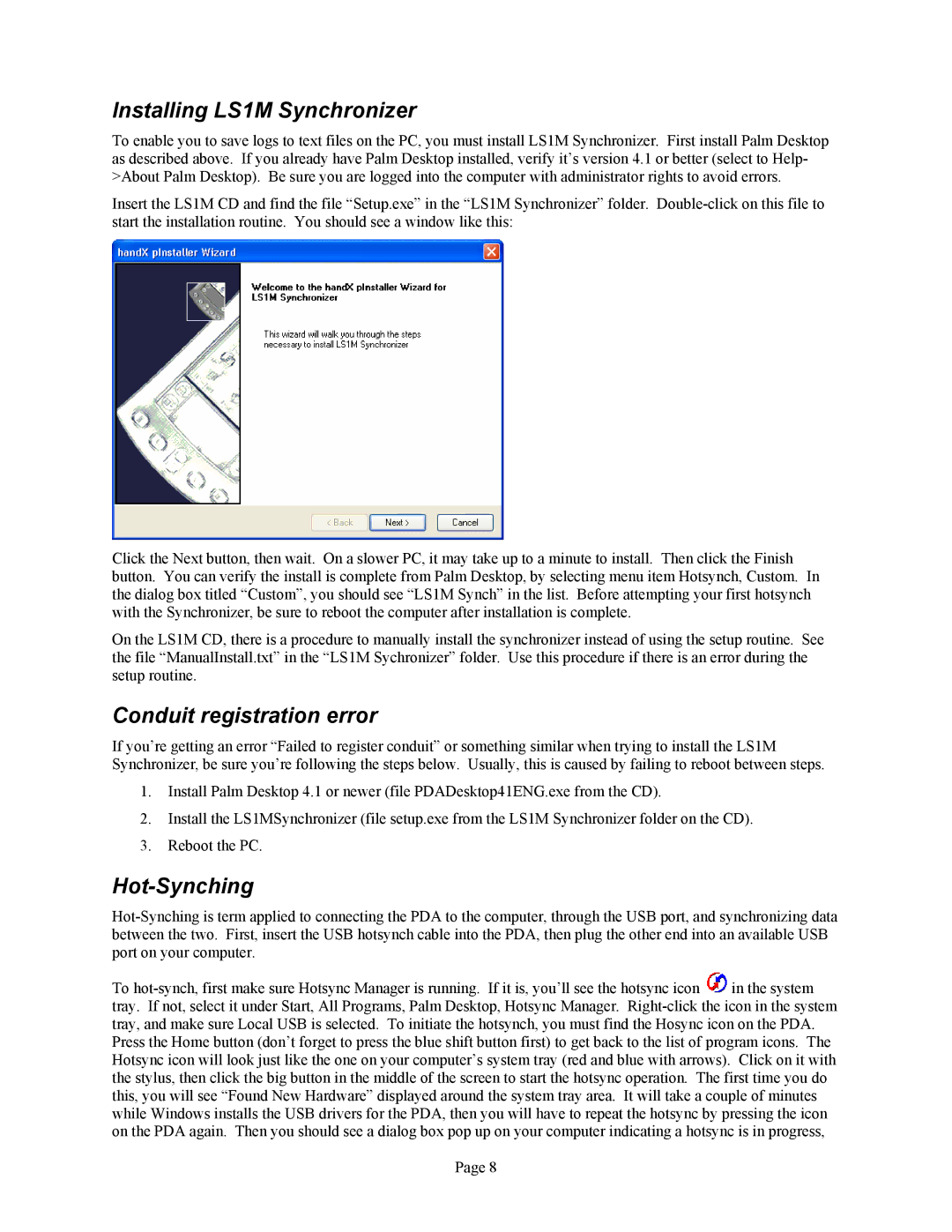 Associated Equipment GM L36, GM L67, GM LS1 manual Installing LS1M Synchronizer, Conduit registration error, Hot-Synching 