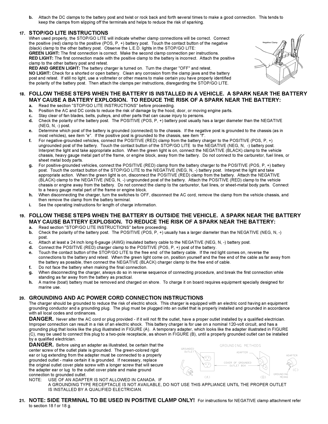 Associated Equipment PP-1660D/U STOP/GO Lite Instructions, Grounding and AC Power Cord Connection Instructions 