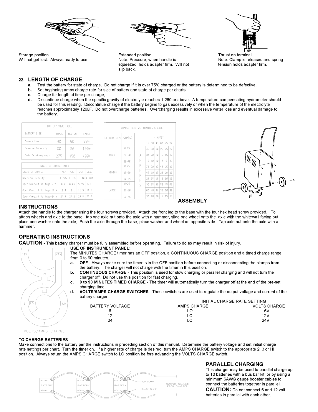 Associated Equipment PP-1660D/U Length of Charge, Assembly Instructions, Operating Instructions, Parallel Charging 