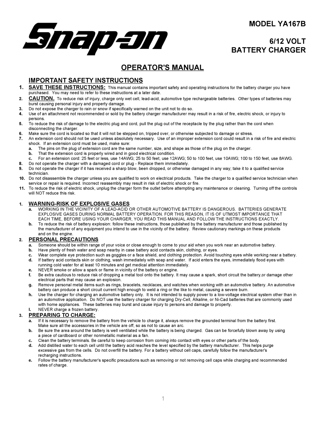 Associated Equipment YA167B important safety instructions Important Safety Instructions, Personal Precautions 