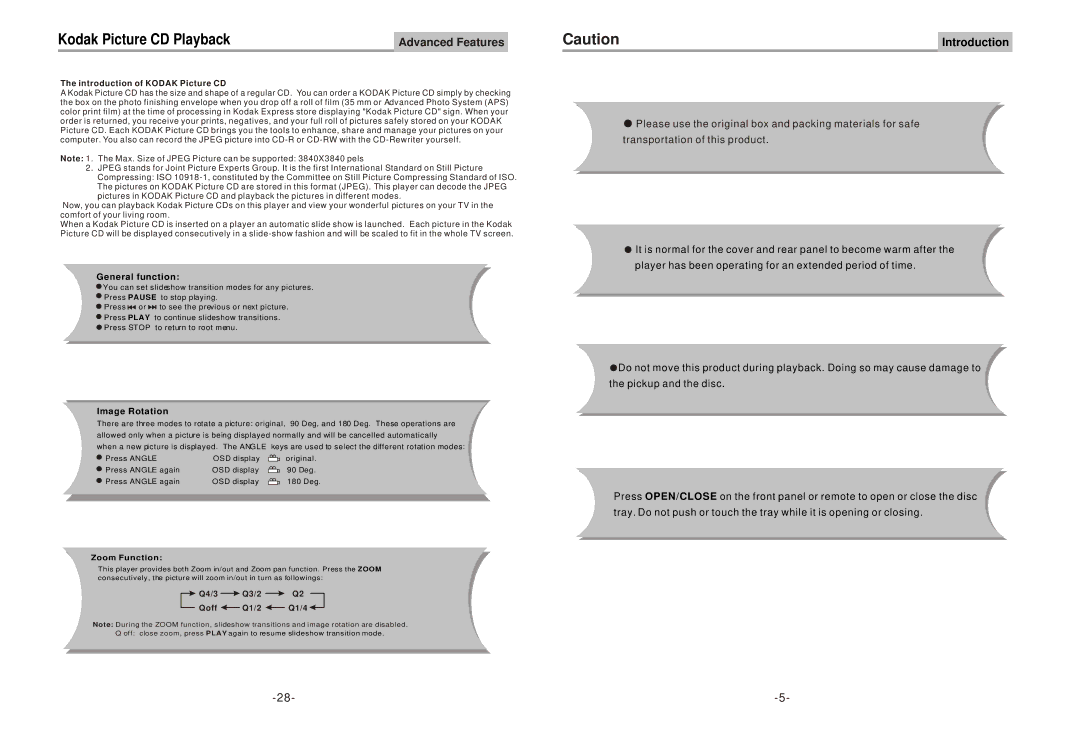 Astar electronic DVD-3800 manual Kodak Picture CD Playback, Advanced Features 