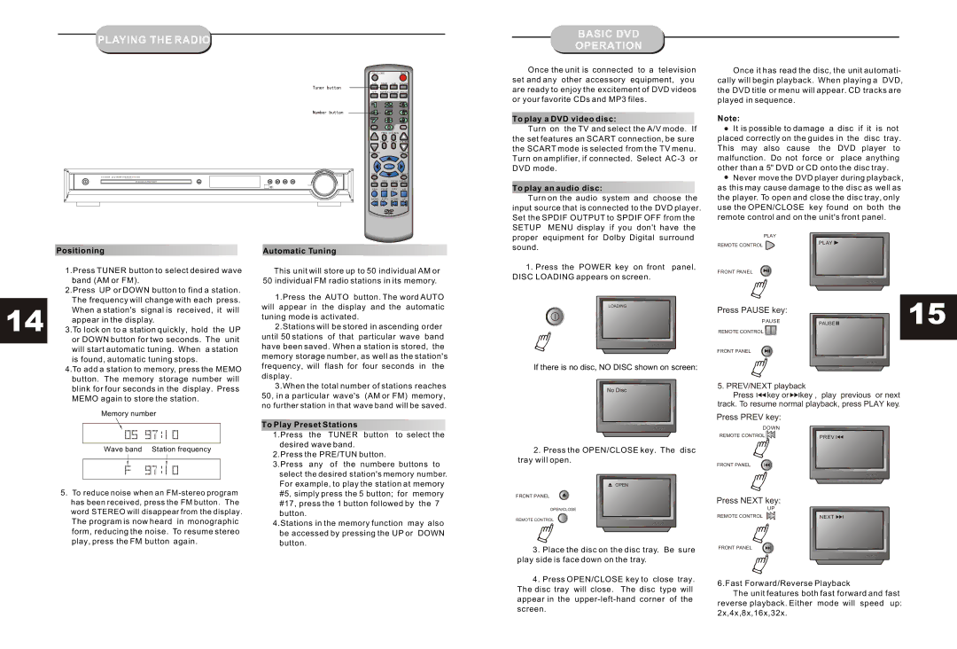 Astar electronic HT-3300A manual Playing the Radio, Basic DVD Operation 