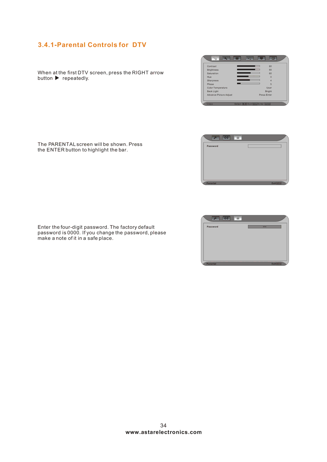 Astar electronic LTV-27HBG manual Parental Controls for DTV 