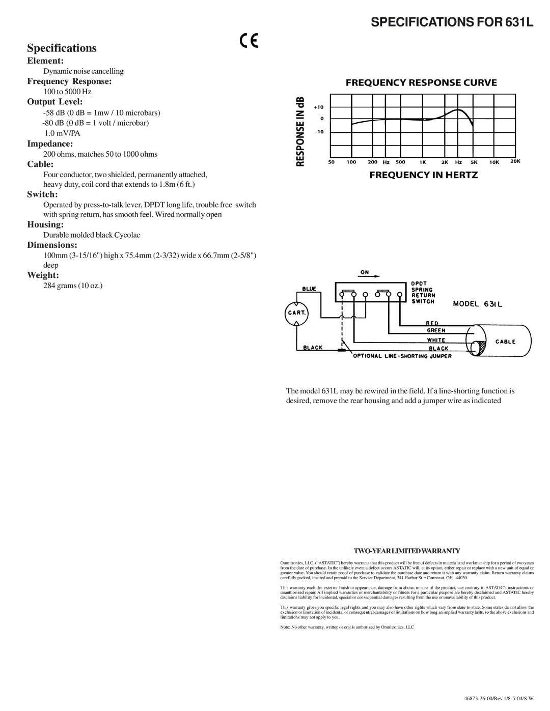 Astatic manual Specifications for 631L 