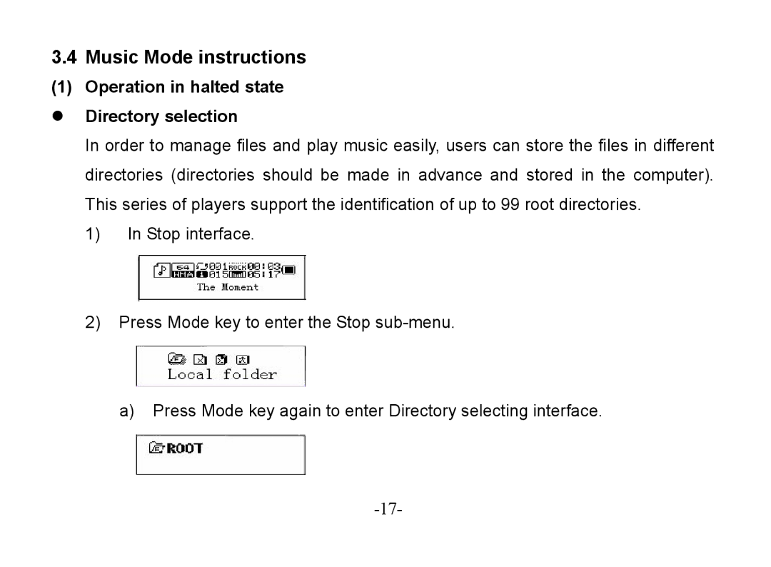 Astone Holdings Pty Digital Audio Box Music Mode instructions, Operation in halted state z Directory selection 