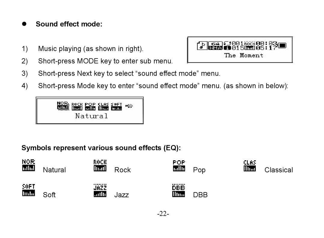 Astone Holdings Pty Digital Audio Box specifications Sound effect mode, Symbols represent various sound effects EQ 