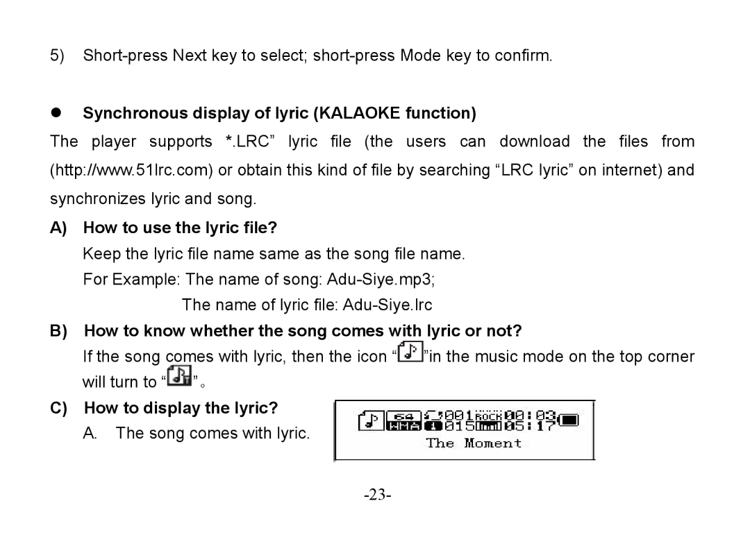 Astone Holdings Pty Digital Audio Box How to know whether the song comes with lyric or not?, How to display the lyric? 