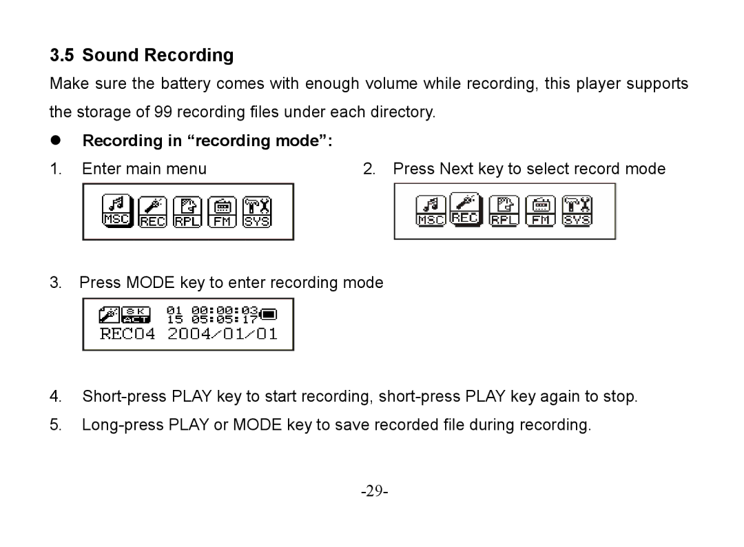 Astone Holdings Pty Digital Audio Box specifications Sound Recording, Recording in recording mode 