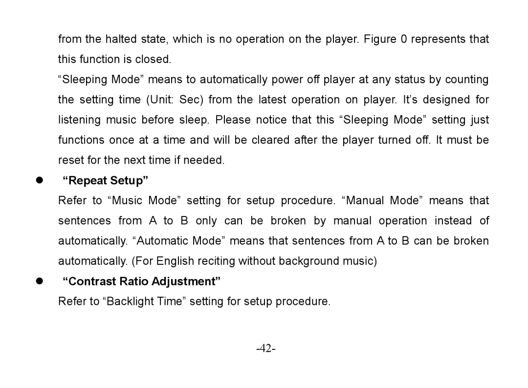 Astone Holdings Pty Digital Audio Box specifications Repeat Setup, Contrast Ratio Adjustment 