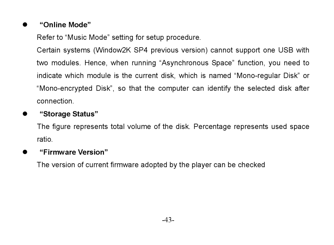 Astone Holdings Pty Digital Audio Box specifications Online Mode, Storage Status, Firmware Version 