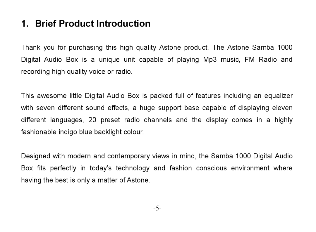 Astone Holdings Pty Digital Audio Box specifications Brief Product Introduction 