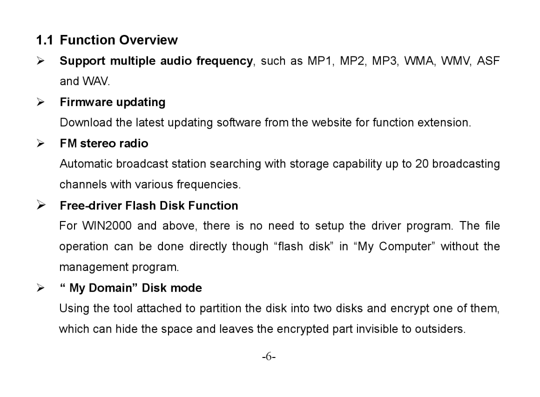 Astone Holdings Pty Digital Audio Box Function Overview, ¾ Firmware updating, ¾ FM stereo radio, ¾ My Domain Disk mode 