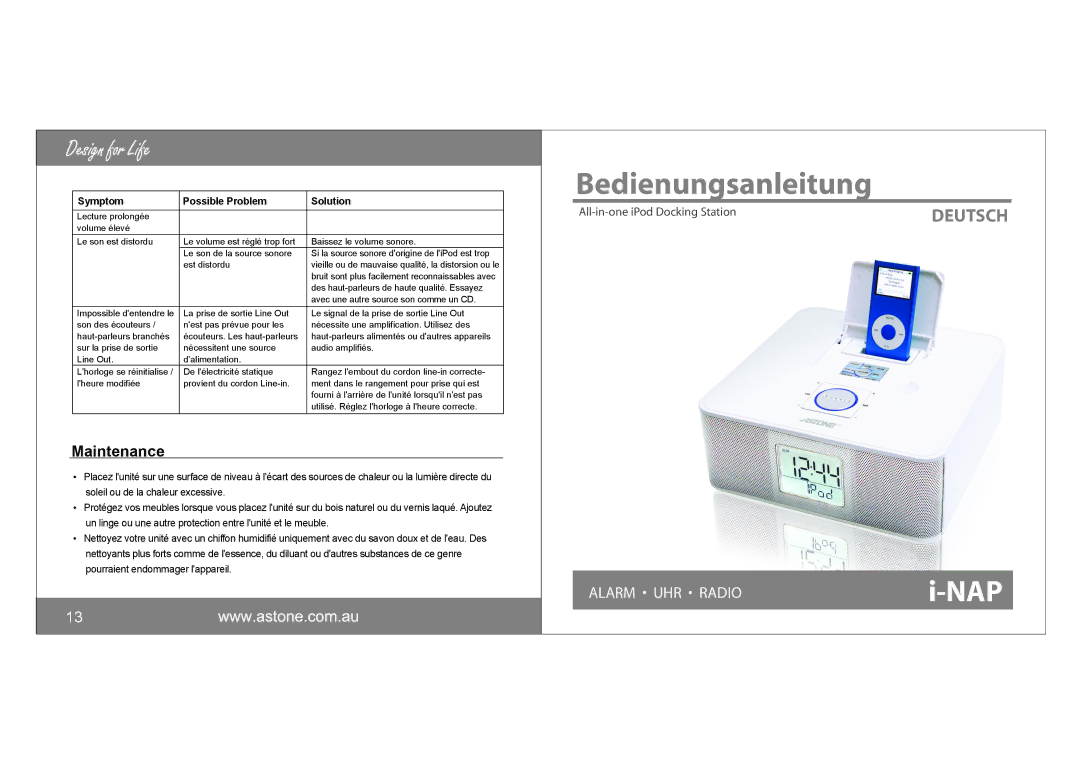 Astone Holdings Pty i-NAPAll-in-one iPod Docking Station user manual Bedienungsanleitung 