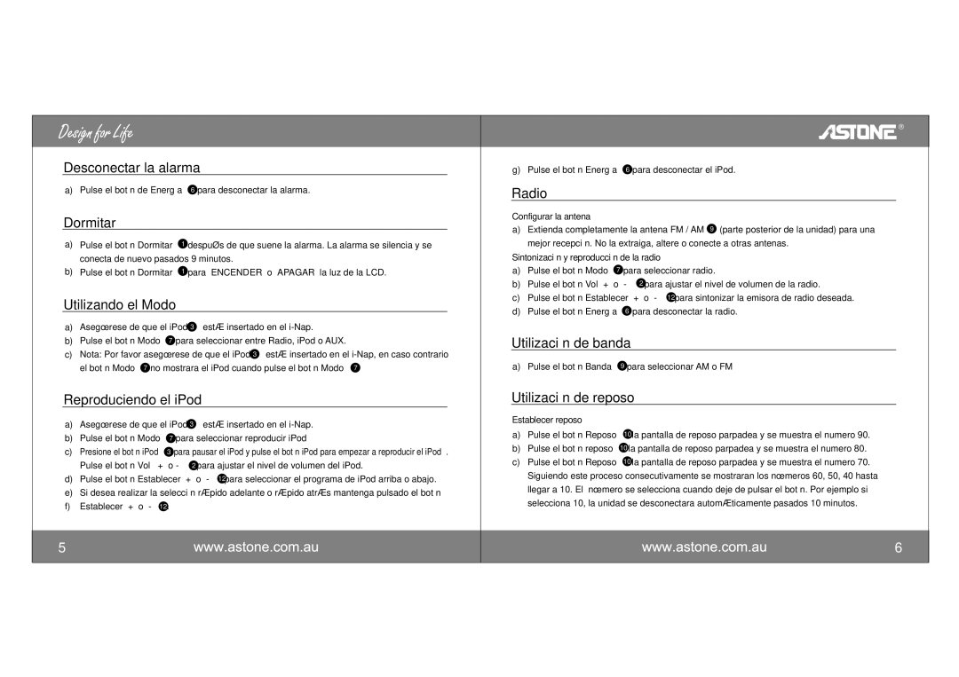 Astone Holdings Pty i-NAPAll-in-one iPod Docking Station user manual Desconectar la alarma, Dormitar, Utilizando el Modo 