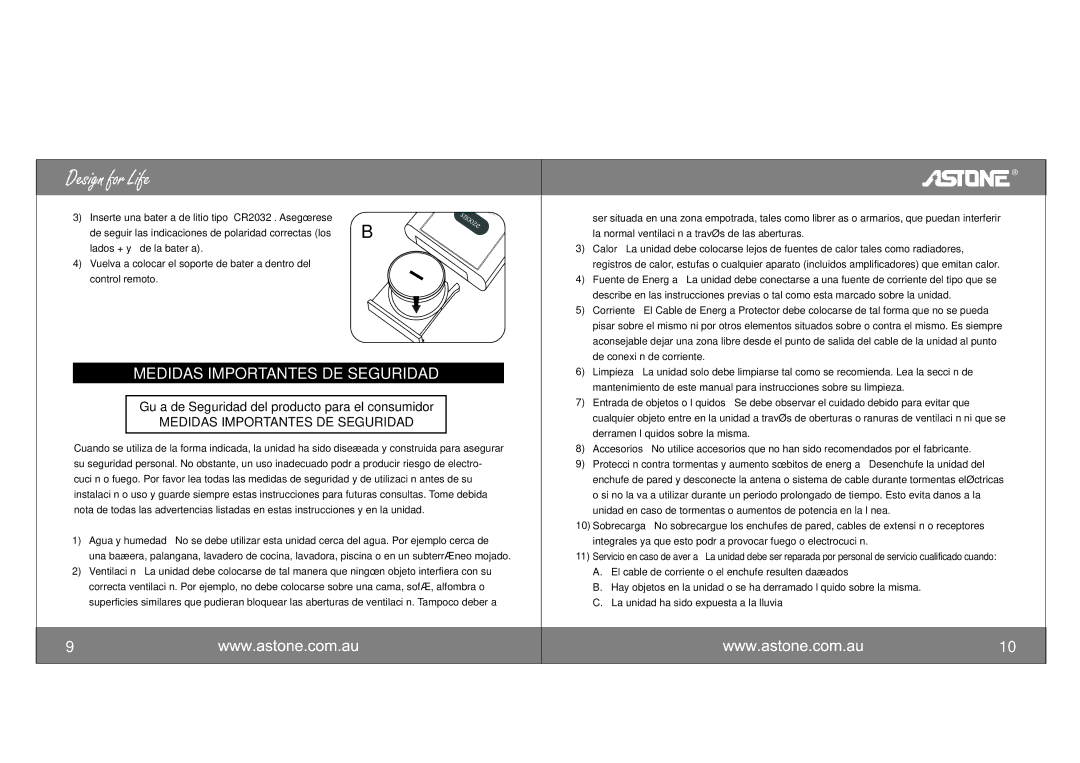 Astone Holdings Pty i-NAPAll-in-one iPod Docking Station user manual Medidas Importantes DE Seguridad 