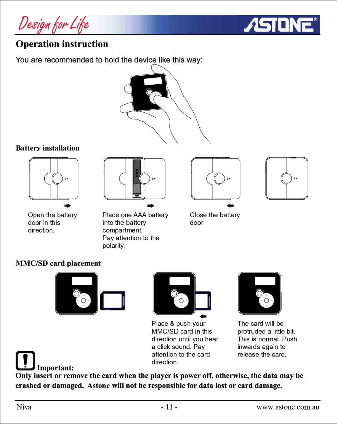 Astone Holdings Pty NIVA user manual Astone 