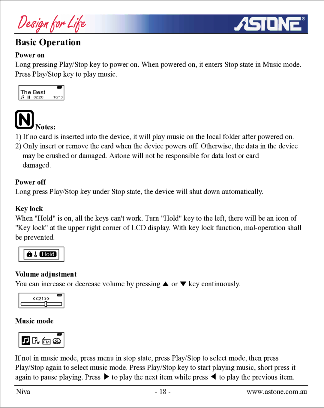 Astone Holdings Pty NIVA user manual Basic Operation 