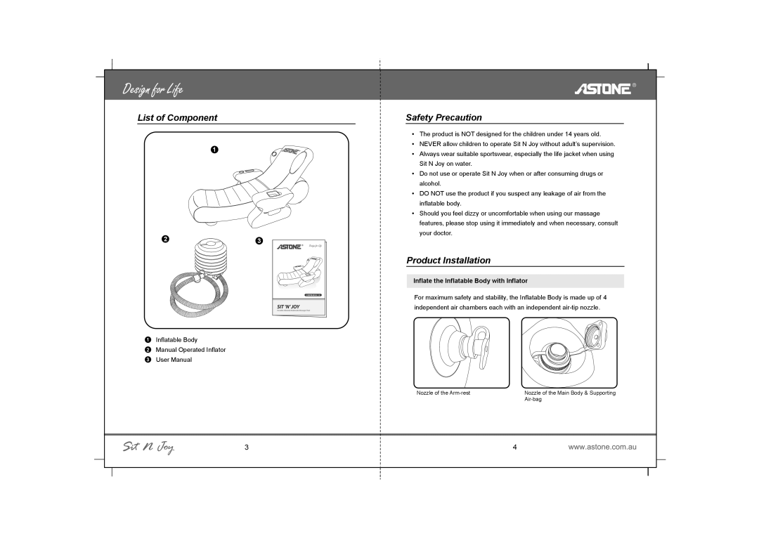 Astone Holdings Pty Portable Inflatable Multimedia Massage Chair user manual Safety Precaution, Product Installation 