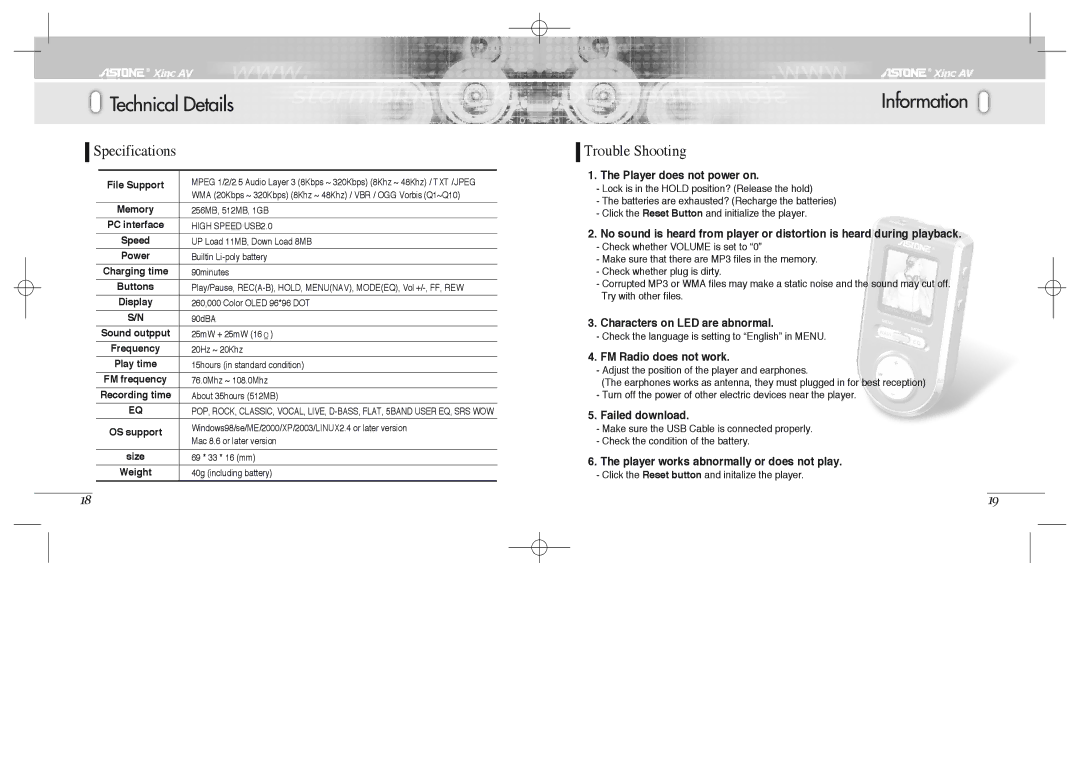 Astone Holdings Pty Xinc AV Mini A/V Theater manual Technical Details, Information 