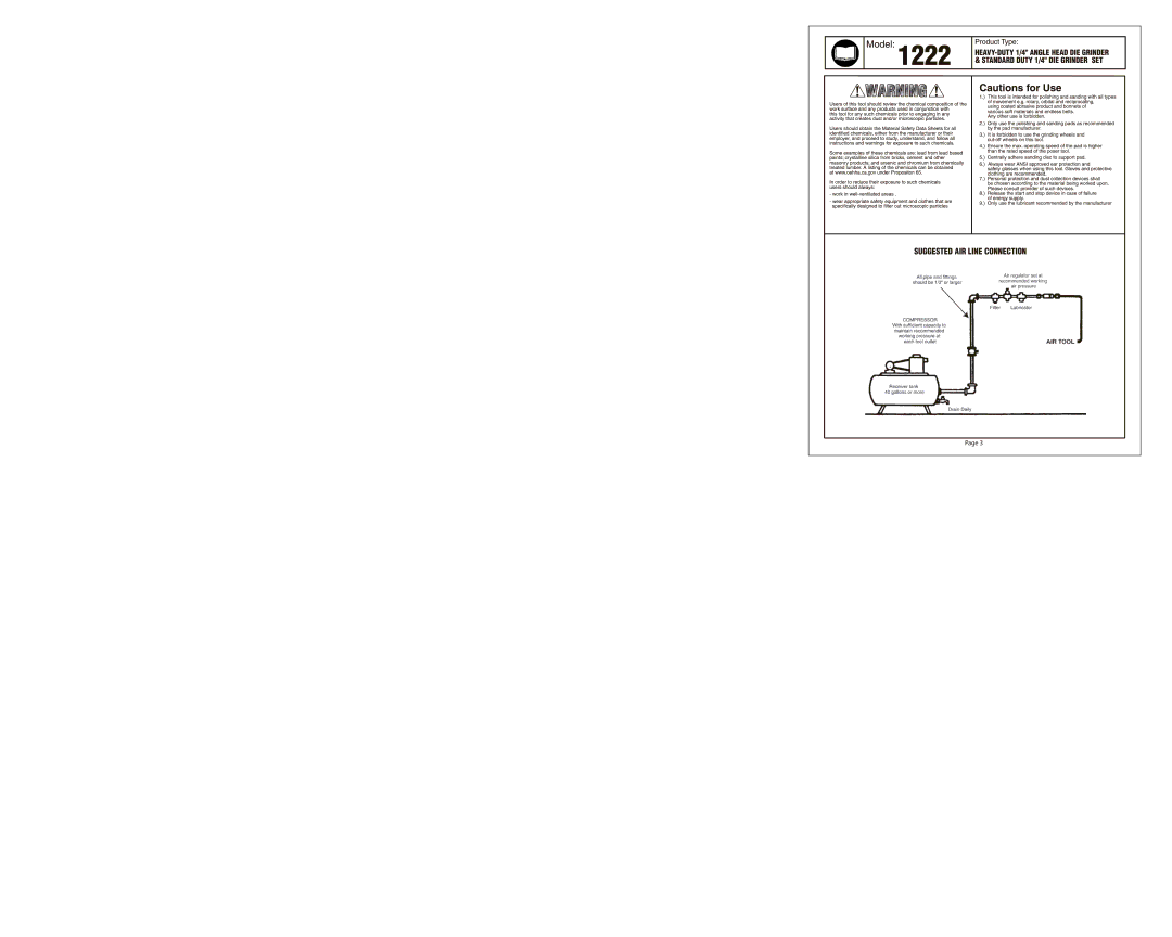 Astro Pneumatic 1222 specifications Suggested AIR Line Connection 