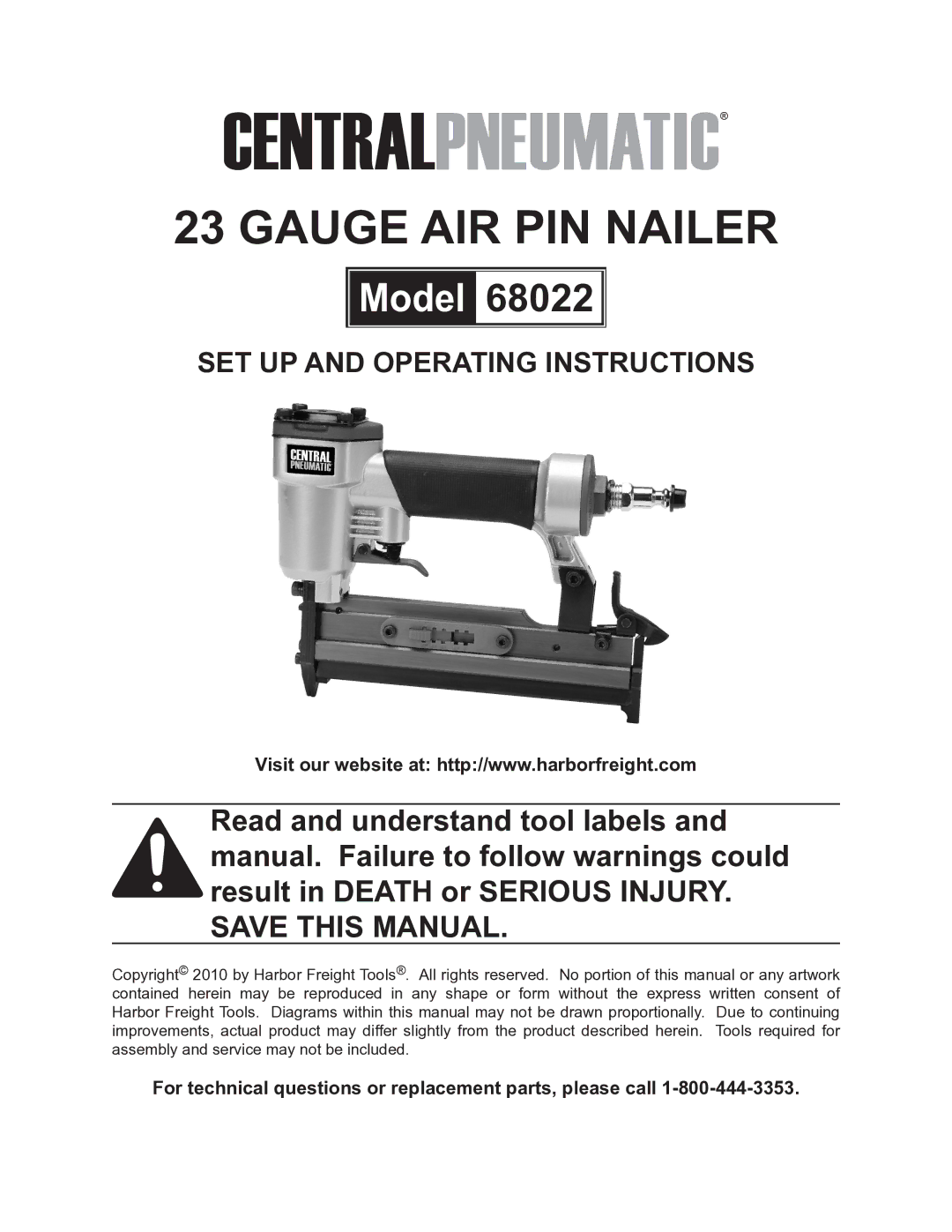 Astro Pneumatic 68022 operating instructions Gauge AIR PIN Nailer 