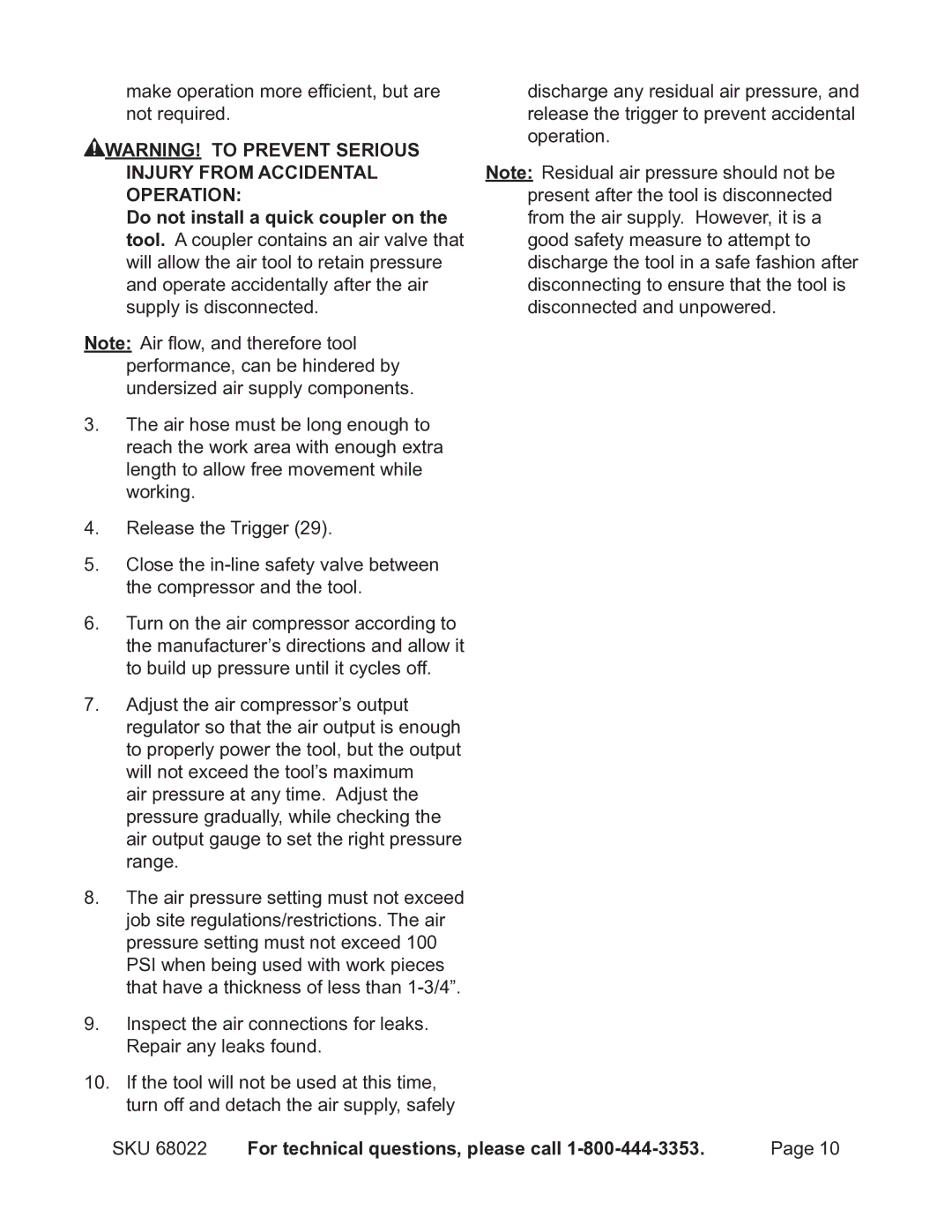 Astro Pneumatic 68022 operating instructions Injury from Accidental Operation 