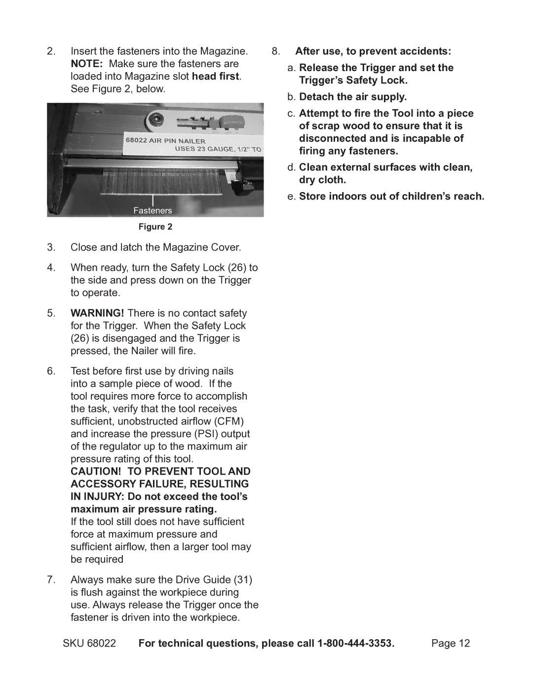 Astro Pneumatic 68022 operating instructions Fasteners 