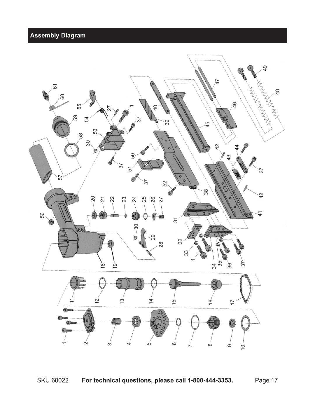 Astro Pneumatic operating instructions SKU 68022 For technical questions, Assembly Diagram 