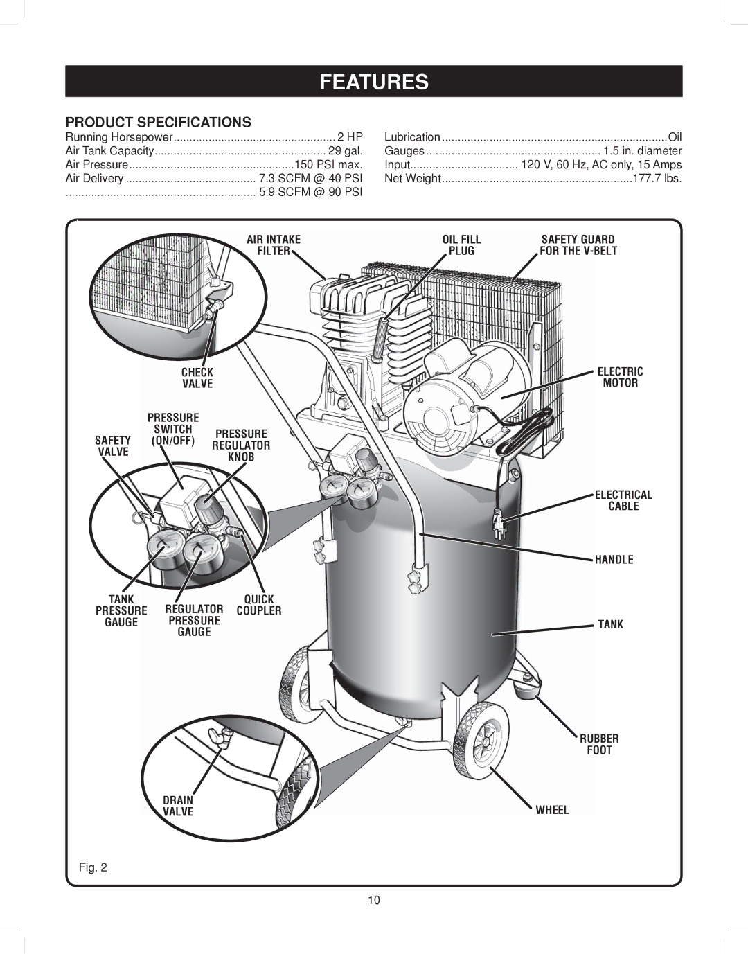 Astro Pneumatic 68127 operating instructions Features, Product Specifications 