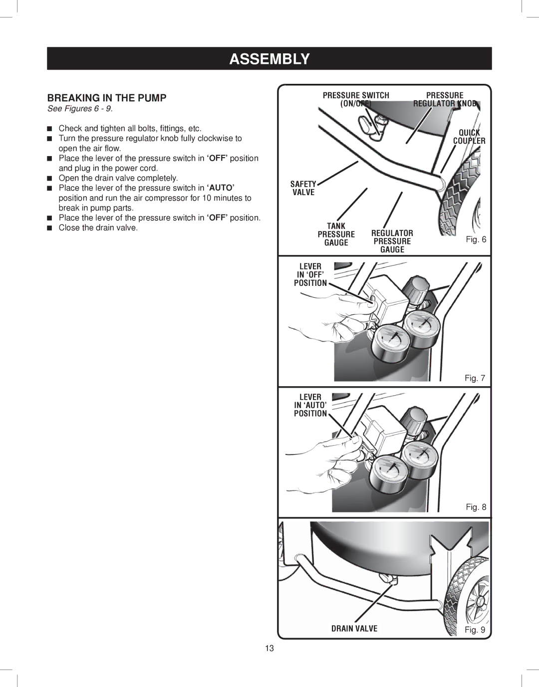 Astro Pneumatic 68127 operating instructions Breaking in the Pump, See Figures 6 