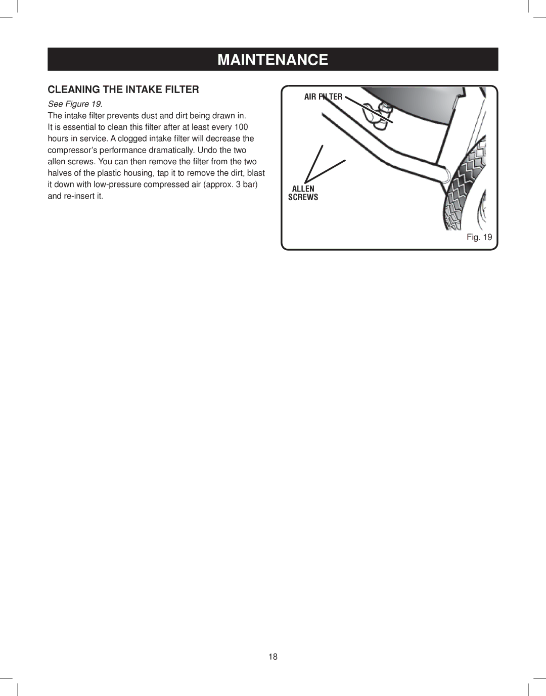 Astro Pneumatic 68127 operating instructions Cleaning the Intake Filter 