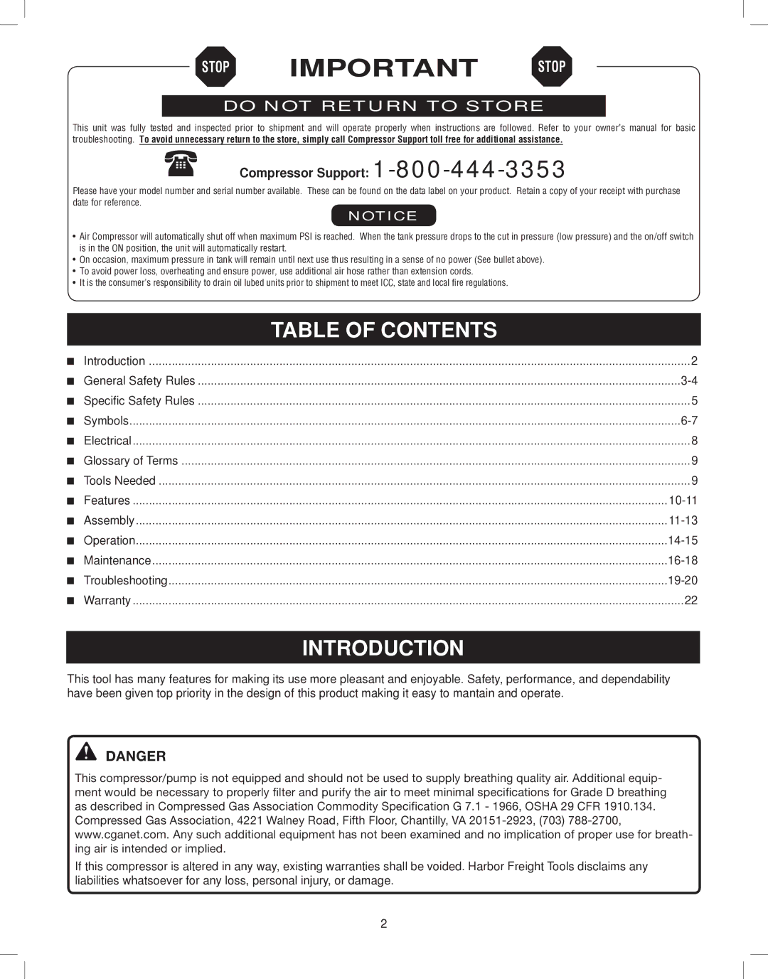 Astro Pneumatic 68127 operating instructions Stop Important Stop, Introduction 