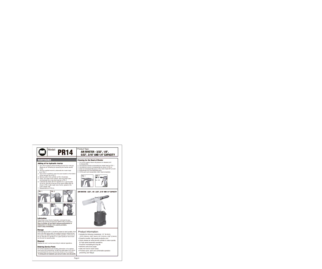 Astro Pneumatic PR14 warranty Maintenance 