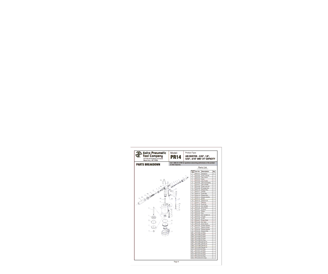 Astro Pneumatic PR14 warranty 