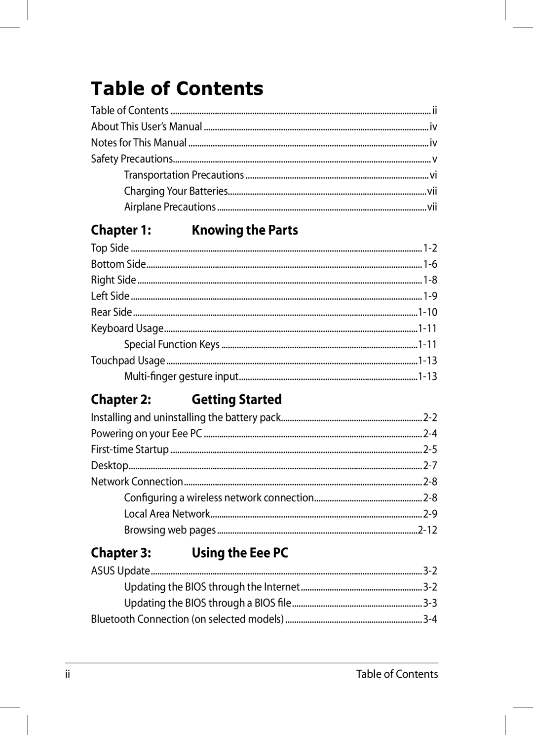 Asus 1008P-KR-PU27-PI user manual Table of Contents 