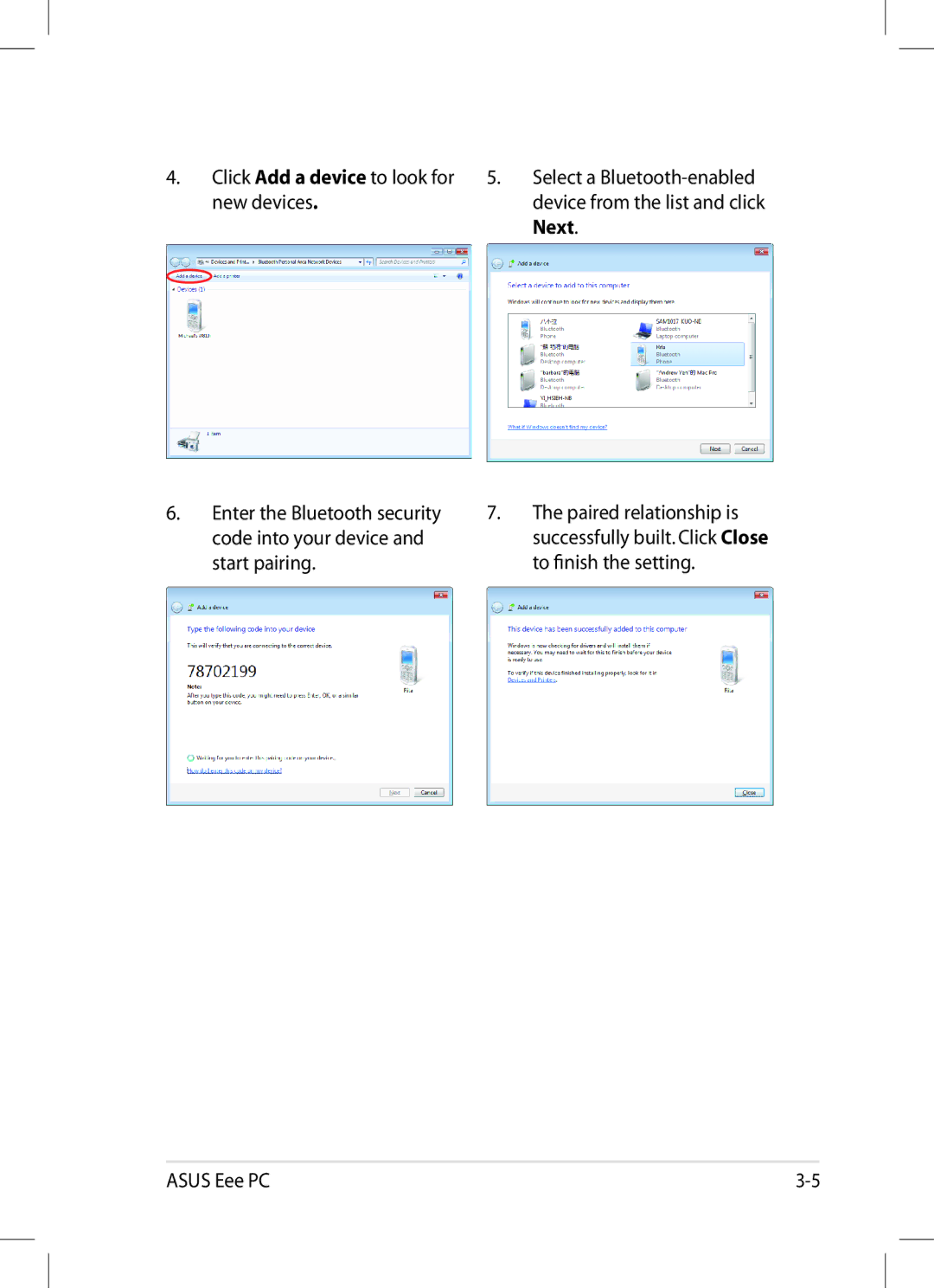 Asus 1008P-KR-PU27-PI user manual Click Add a device to look for new devices 