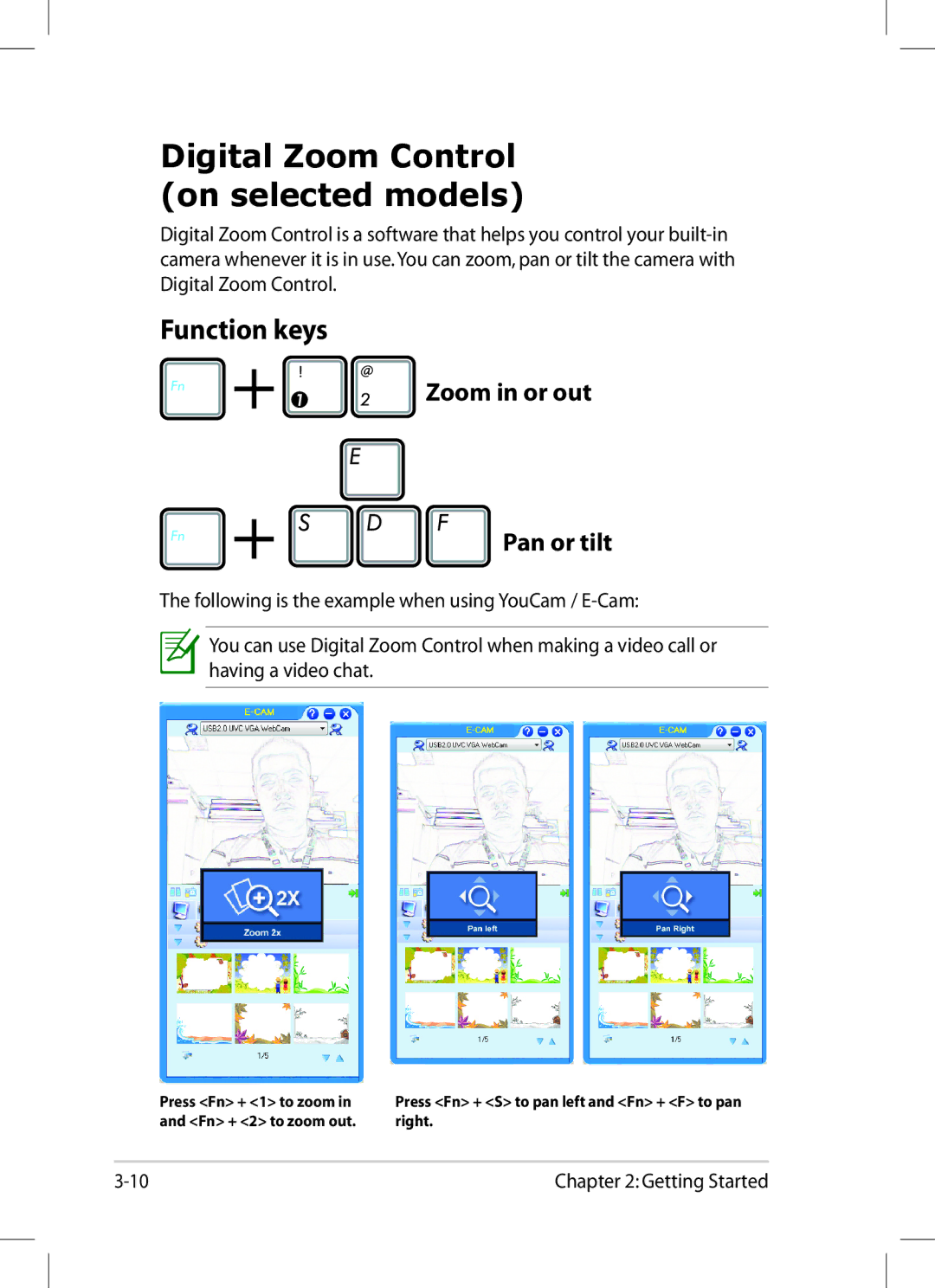 Asus 1008P-KR-PU27-PI user manual Digital Zoom Control on selected models, Function keys 