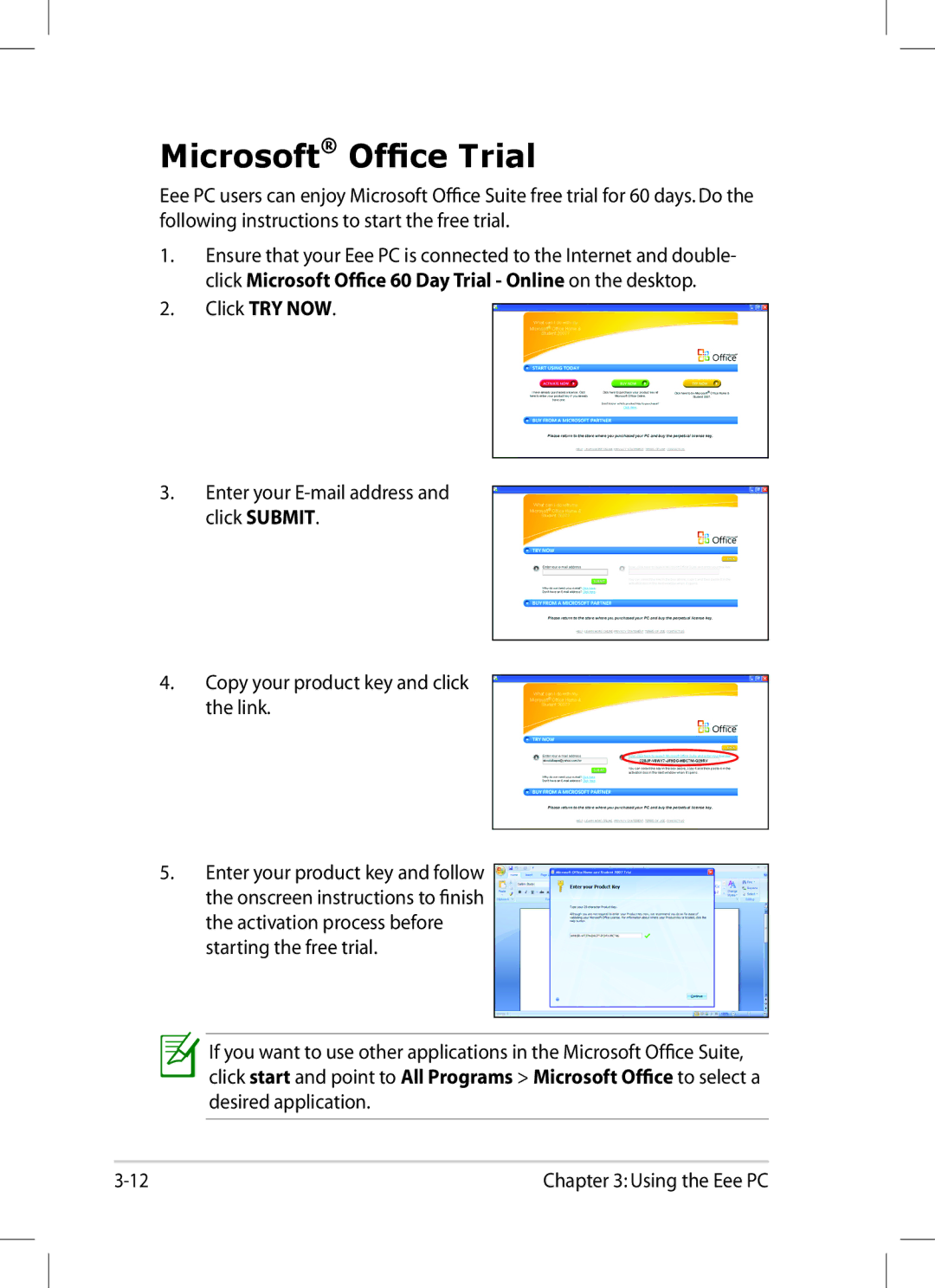 Asus 1008P-KR-PU27-PI user manual Microsoft Office Trial 